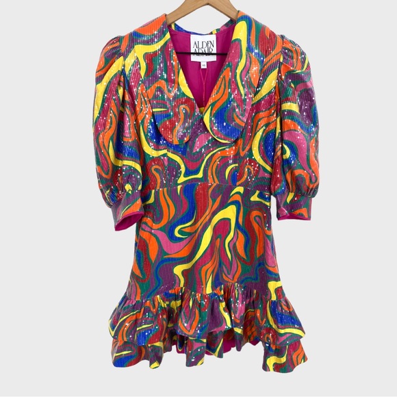Alden Adair Multicolor Swirl Wonderland Sequin Piper Dress NWT Size XS - Picture 11 of 11